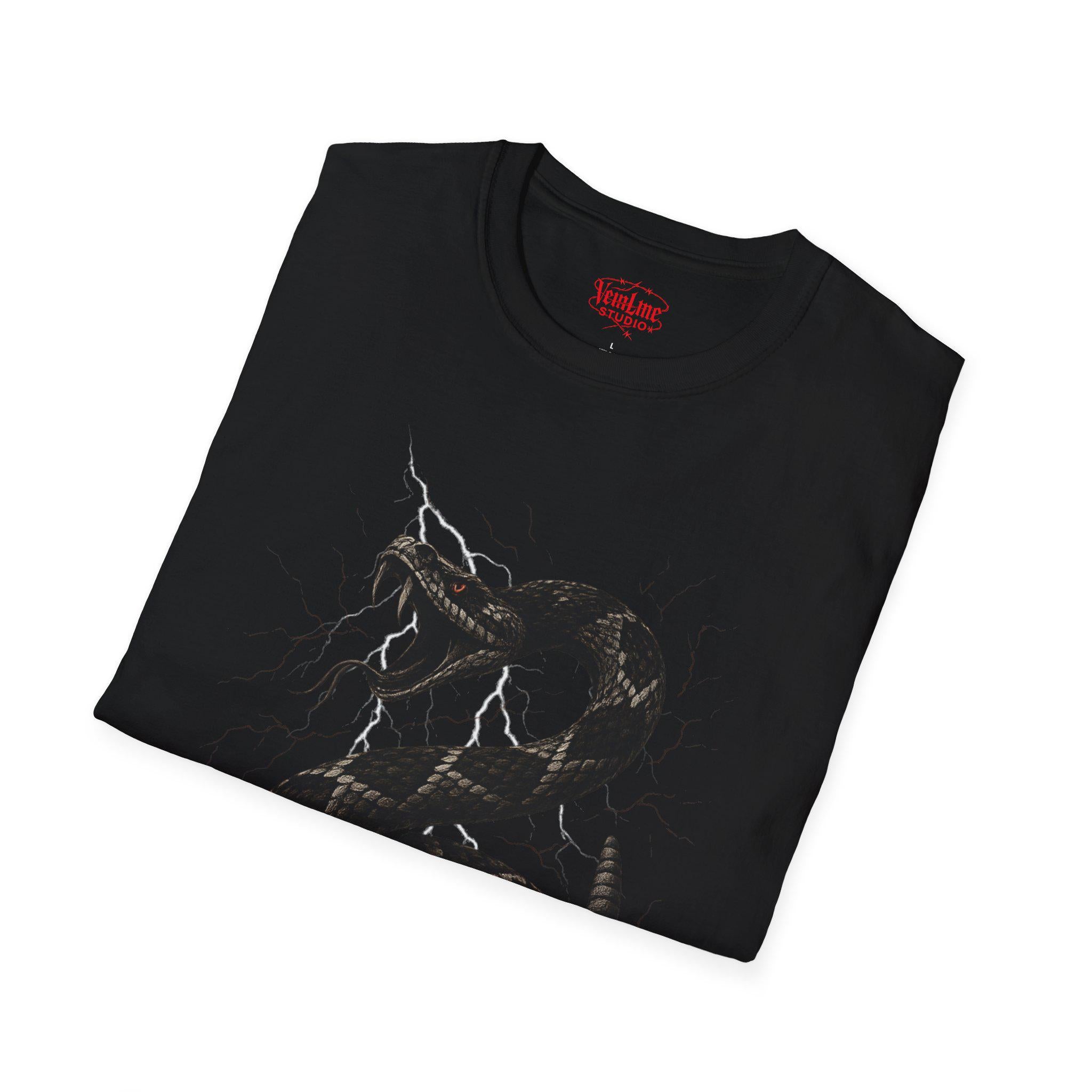 Serpent Thunder Unisex Softstyle T-Shirt | Casual Wear, Graphic Tee, Gift for Snake Lovers, Unique Art Tee, Streetwear Fashion