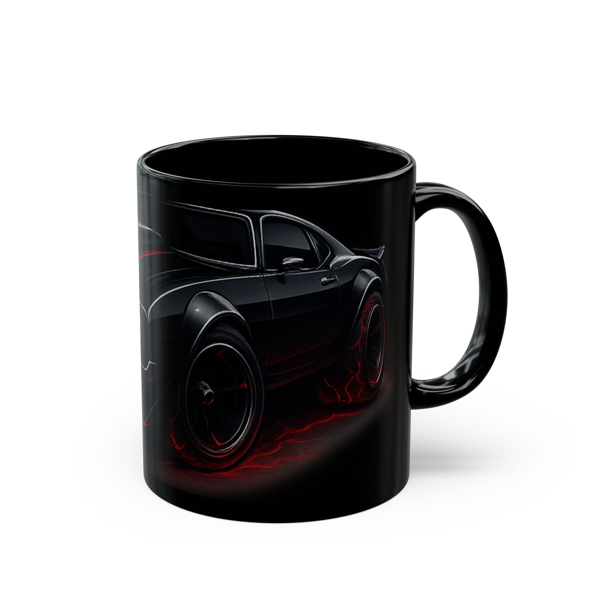 Black Muscle Car Mug – Retro Dark Car Illustration Coffee Cup (11oz/15oz)