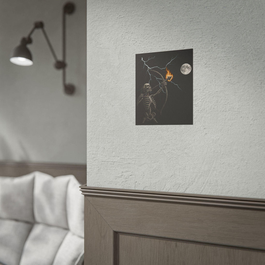 Skeleton Archer Moon Poster: Native American Arrowhead Lightning Wall Art