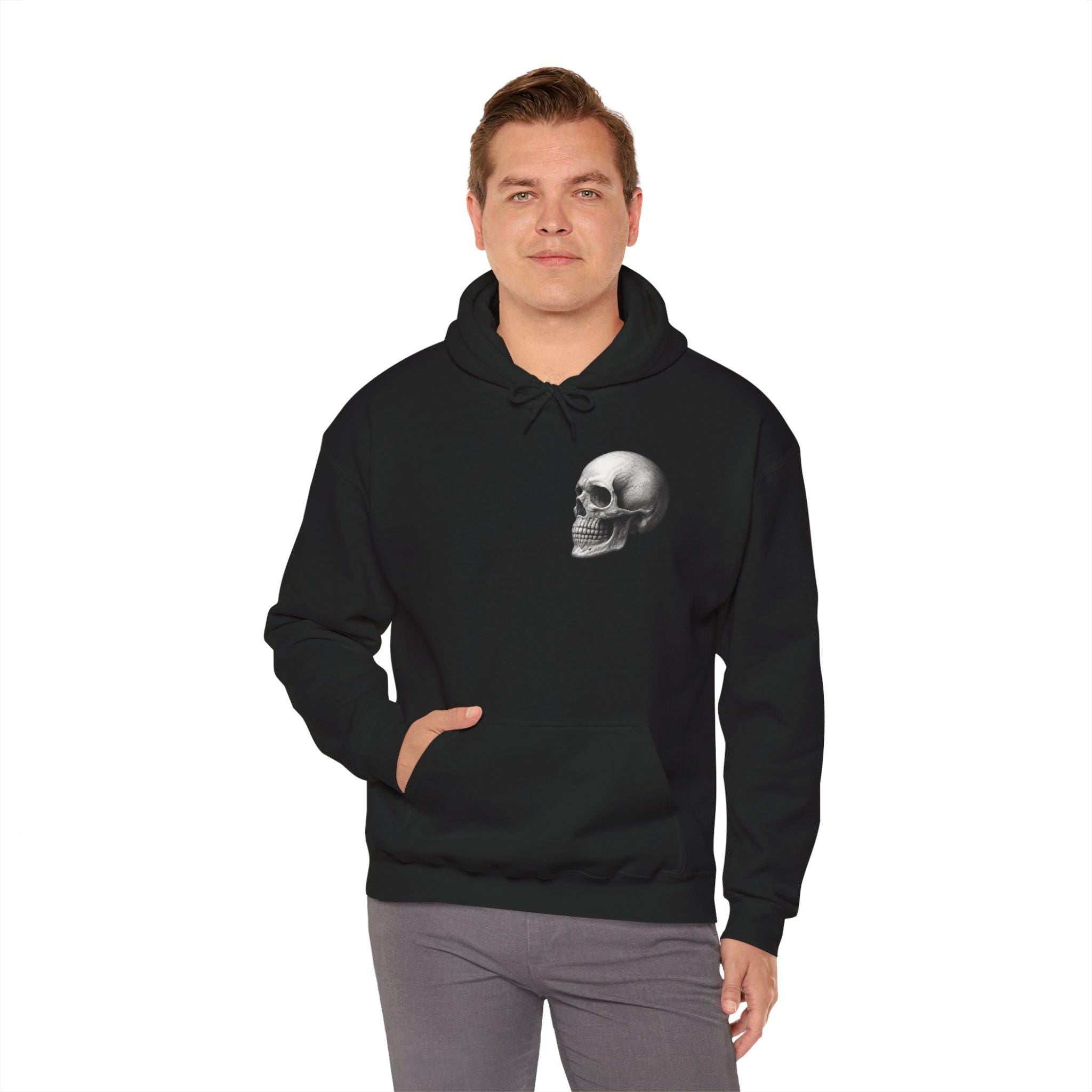 Skull Graphic Hooded Sweatshirt, Cozy Black Hoodie VeinLine Studio