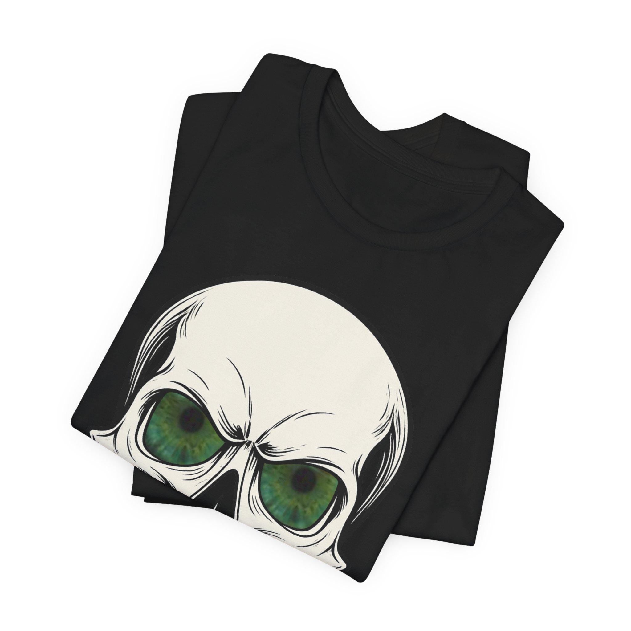 Gothic Tee, Halloween Shirt, Spooky Apparel, Skull with Glowing Green Eyes, VeinLine Studio