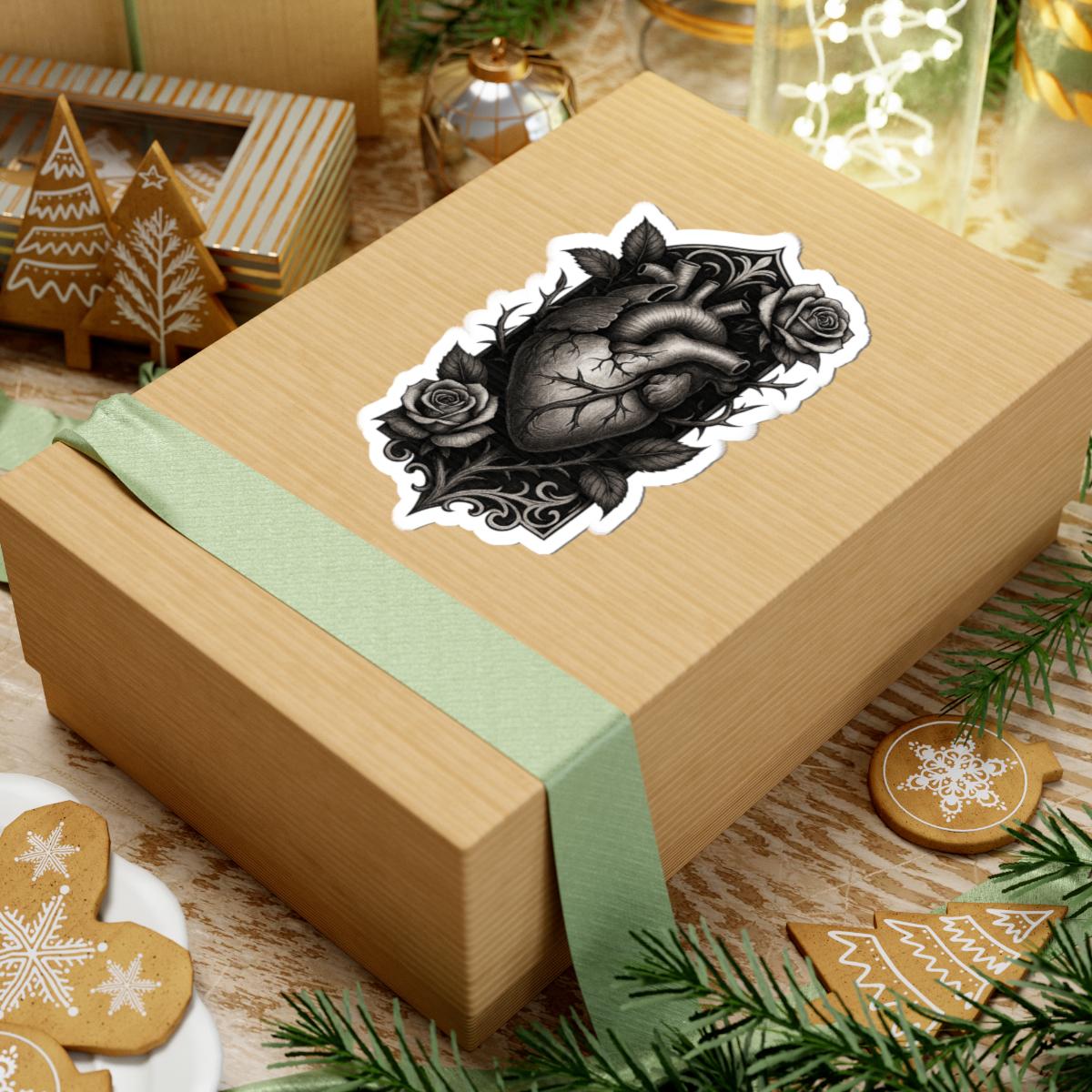 Gothic Heart & Roses Sticker – Dark Tattoo Art Decal VeinLine Studio