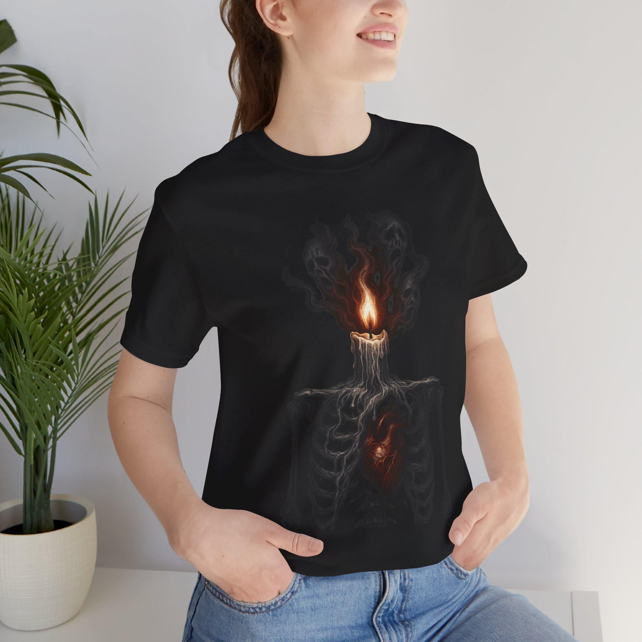 Halloween Shirt, Skeleton Candle Tee, Gothic Clothing, VeinLine Studio