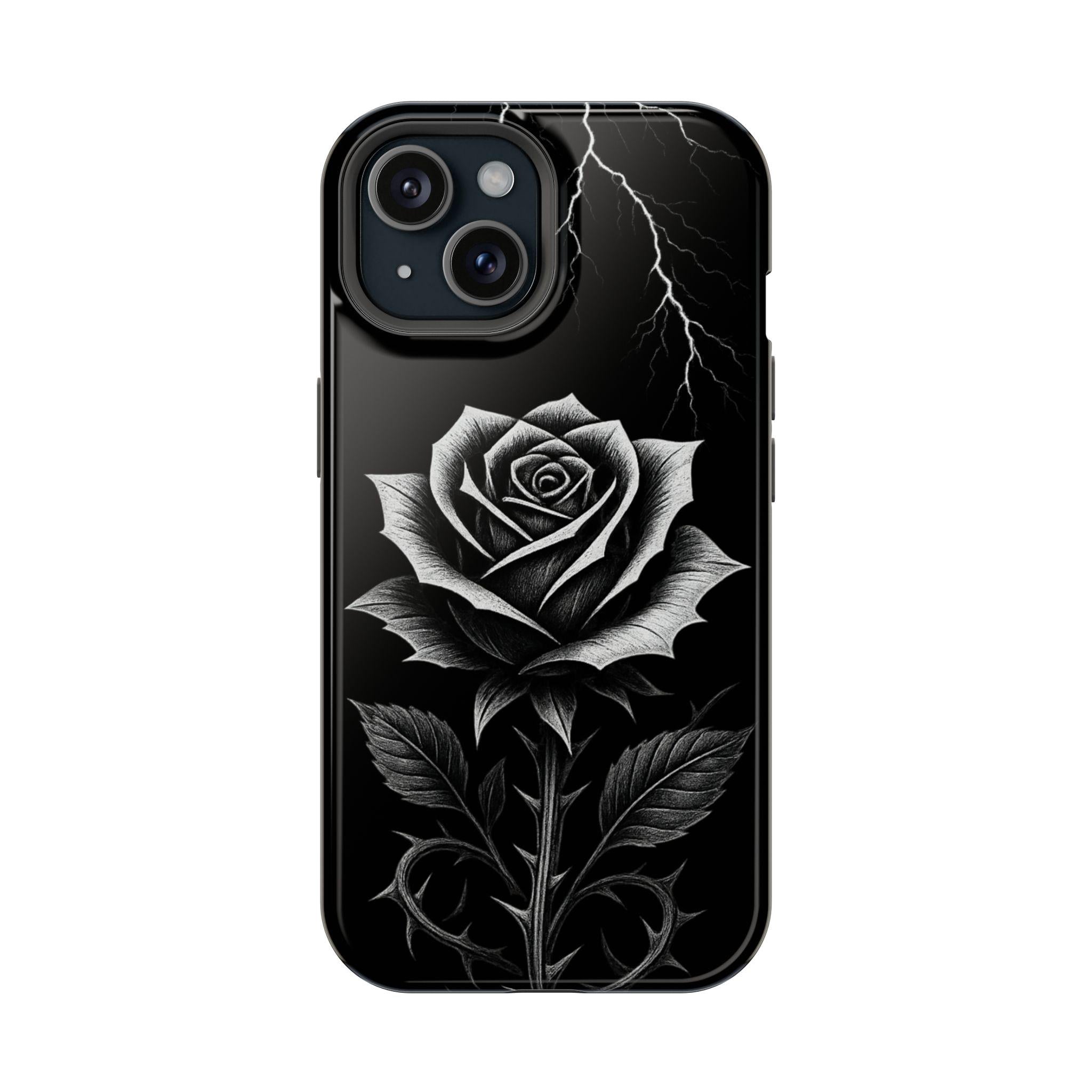 Stylish Impact-Resistant Phone Case - Black Rose Design for Flower Lovers, Gift for Him/Her, Trendy Accessories, Unique Phone Protection