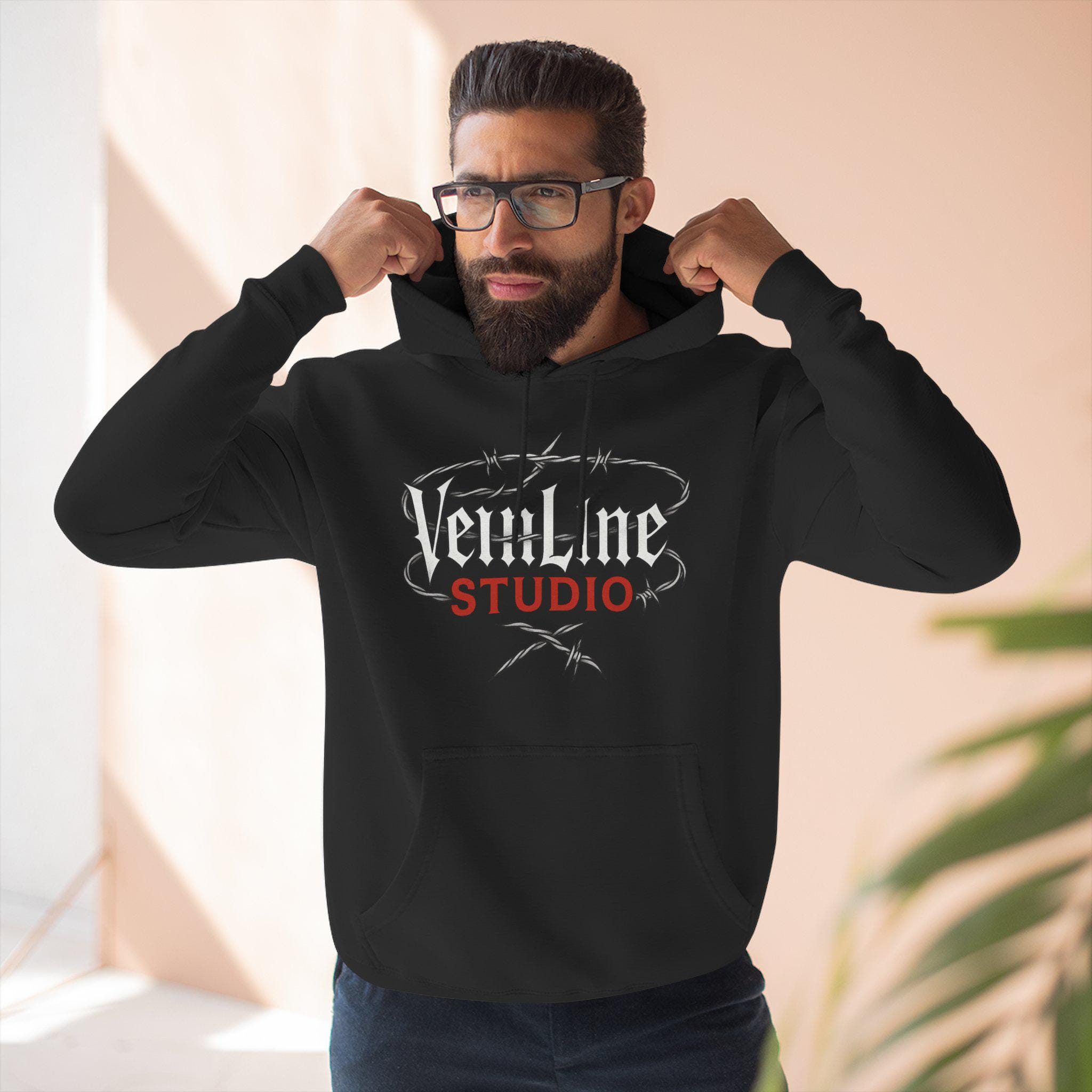 Edgy Graphic Hoodie, cotton and polyester, black, size XS-3XL, VeinLine Studio