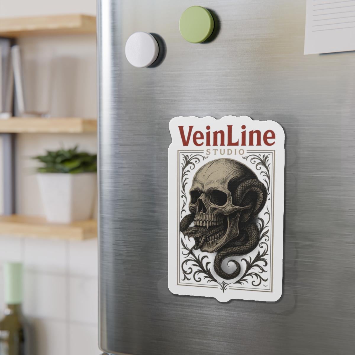 Skull and Snake Die-Cut Magnet VeinLine Studio