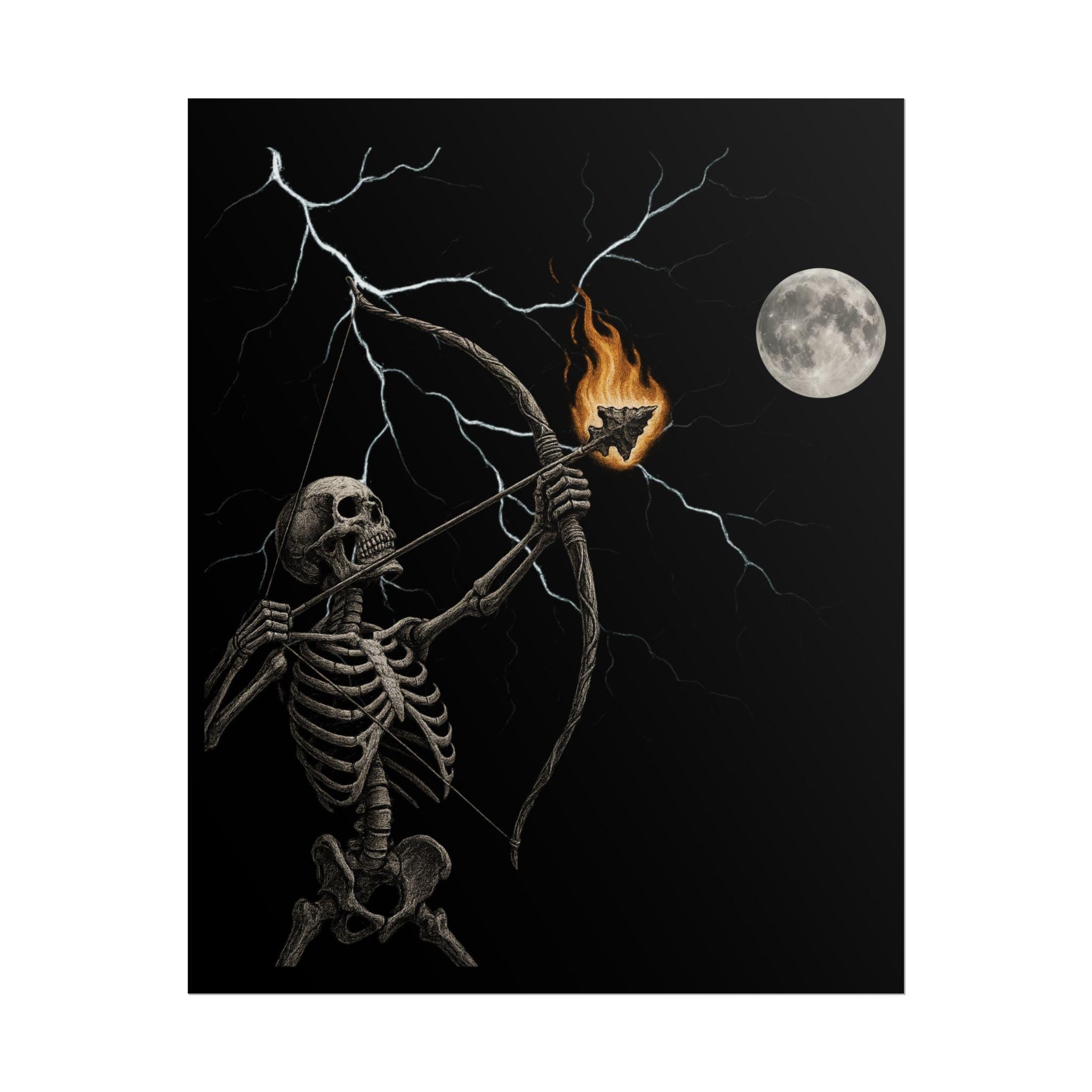 Skeleton Archer Moon Poster: Native American Arrowhead Lightning Wall Art