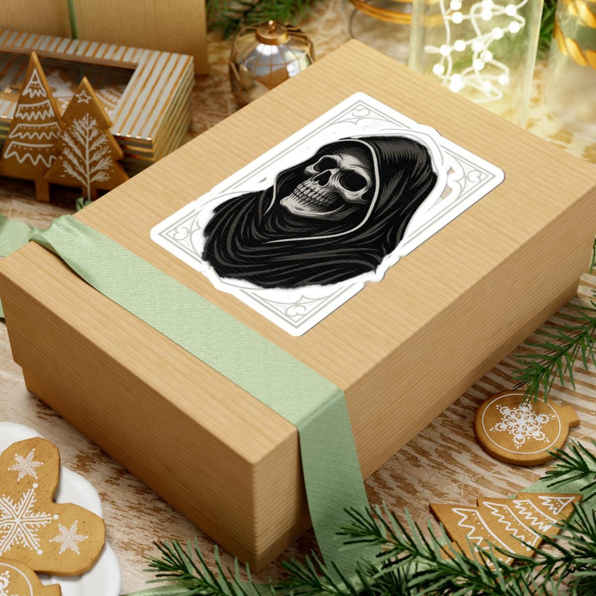 Dark Elegance Skull Sticker – Gothic Tattoo Art Decal VeinLine Studio