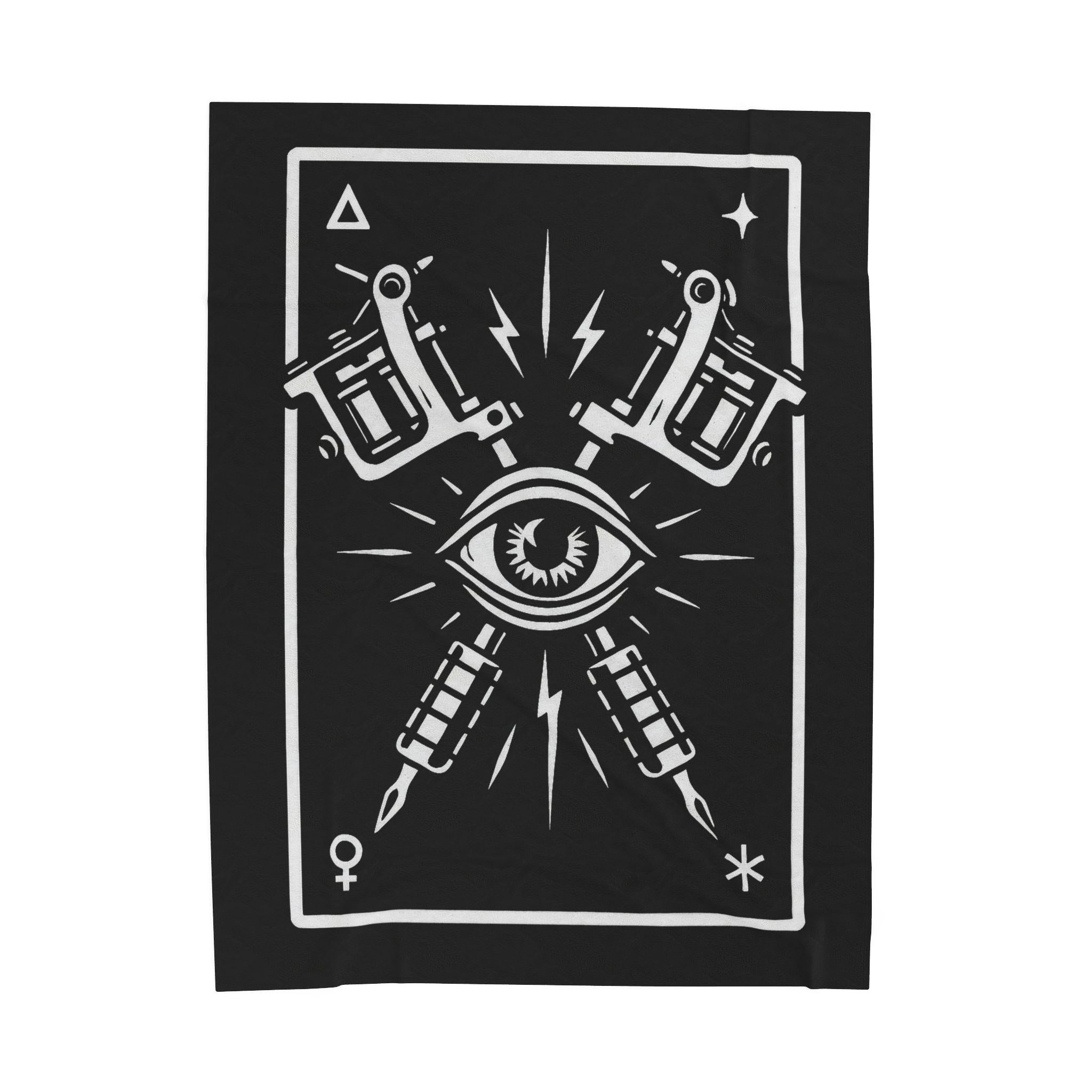 Plush Blanket, Tattoo Machines All Seeing Eye Tarot Card Design VeinLine Studio