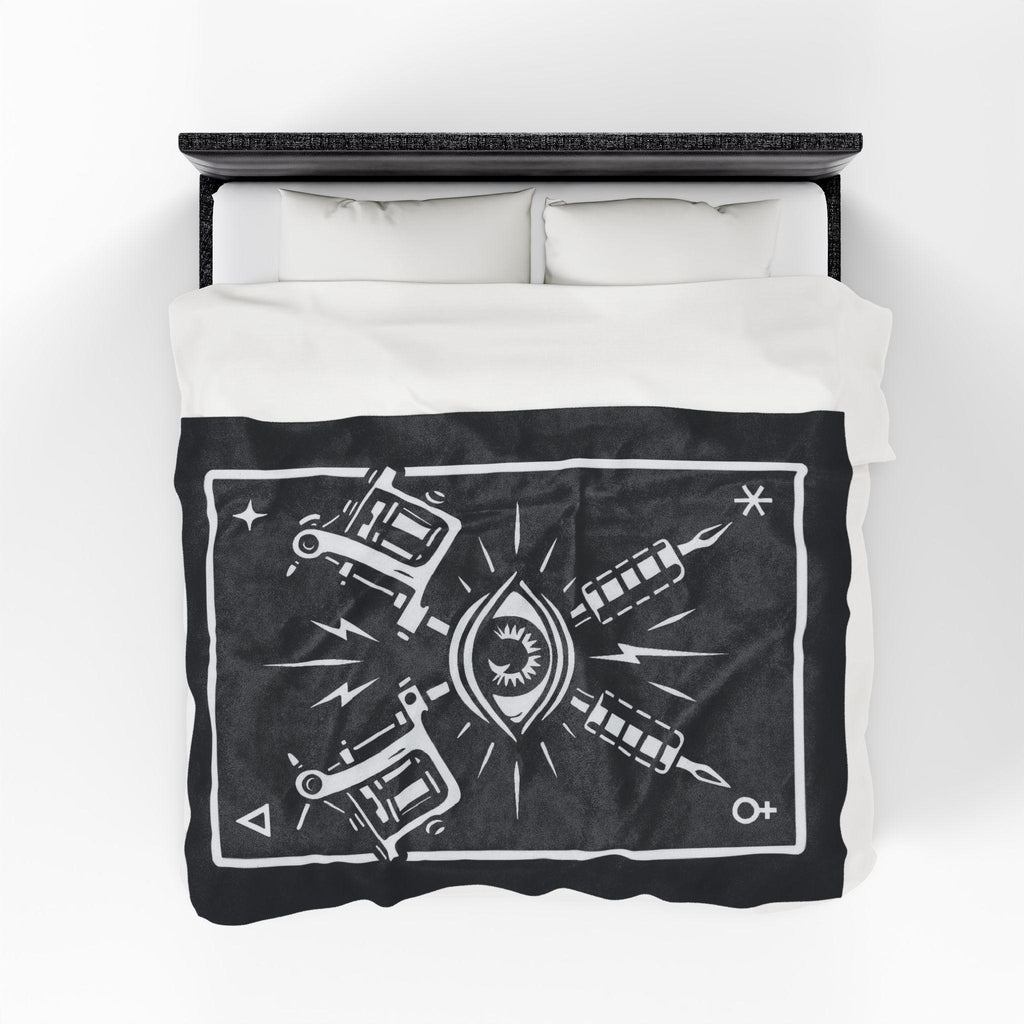Plush Blanket, Tattoo Machines All Seeing Eye Tarot Card Design VeinLine Studio