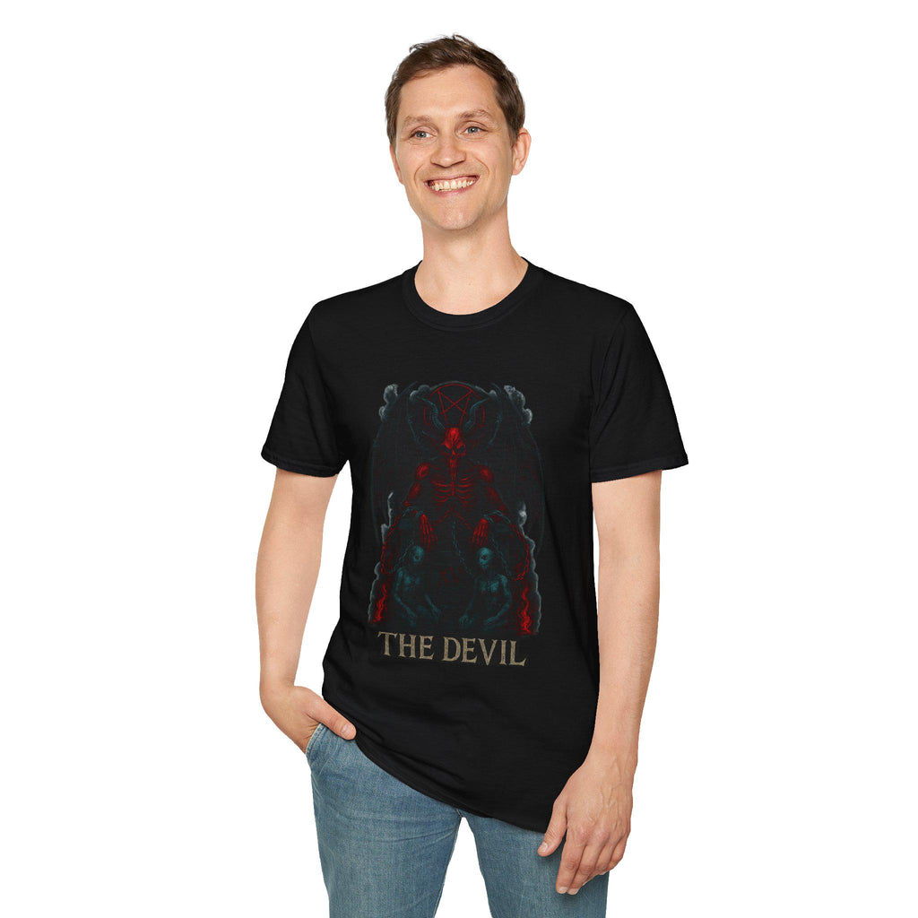 Devil Tarot Card Graphic Tee. 100% cotton, size S-2XL, VeinLine Studio