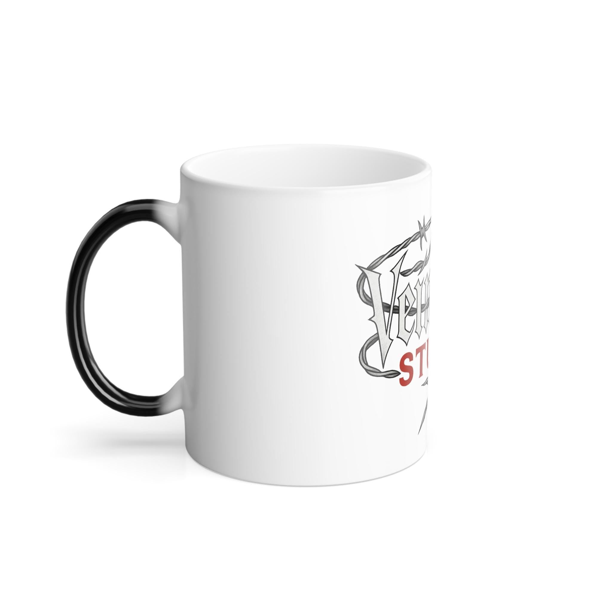 Color Changing Mug, Custom Heat Sensitive Ceramic Cup with VeinLineStudio logo.