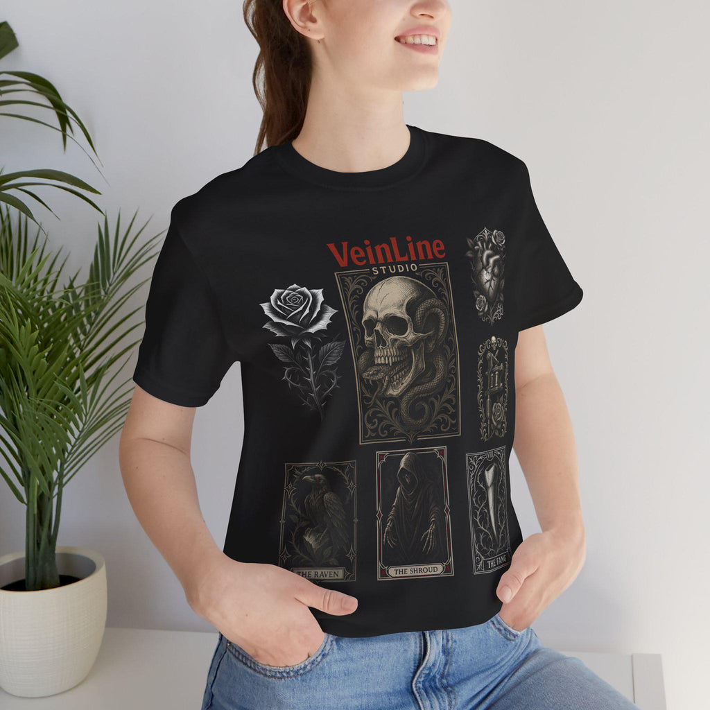Skull, Serpent, Raven Tarot Card Tee: Alternative Occult Fashion. VeinLine Studio