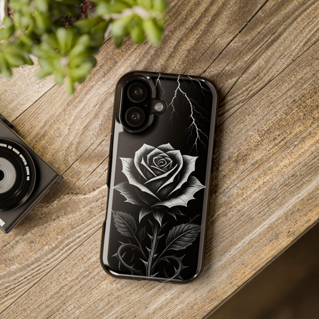 Stylish Impact-Resistant Phone Case - Black Rose Design for Flower Lovers, Gift for Him/Her, Trendy Accessories, Unique Phone Protection