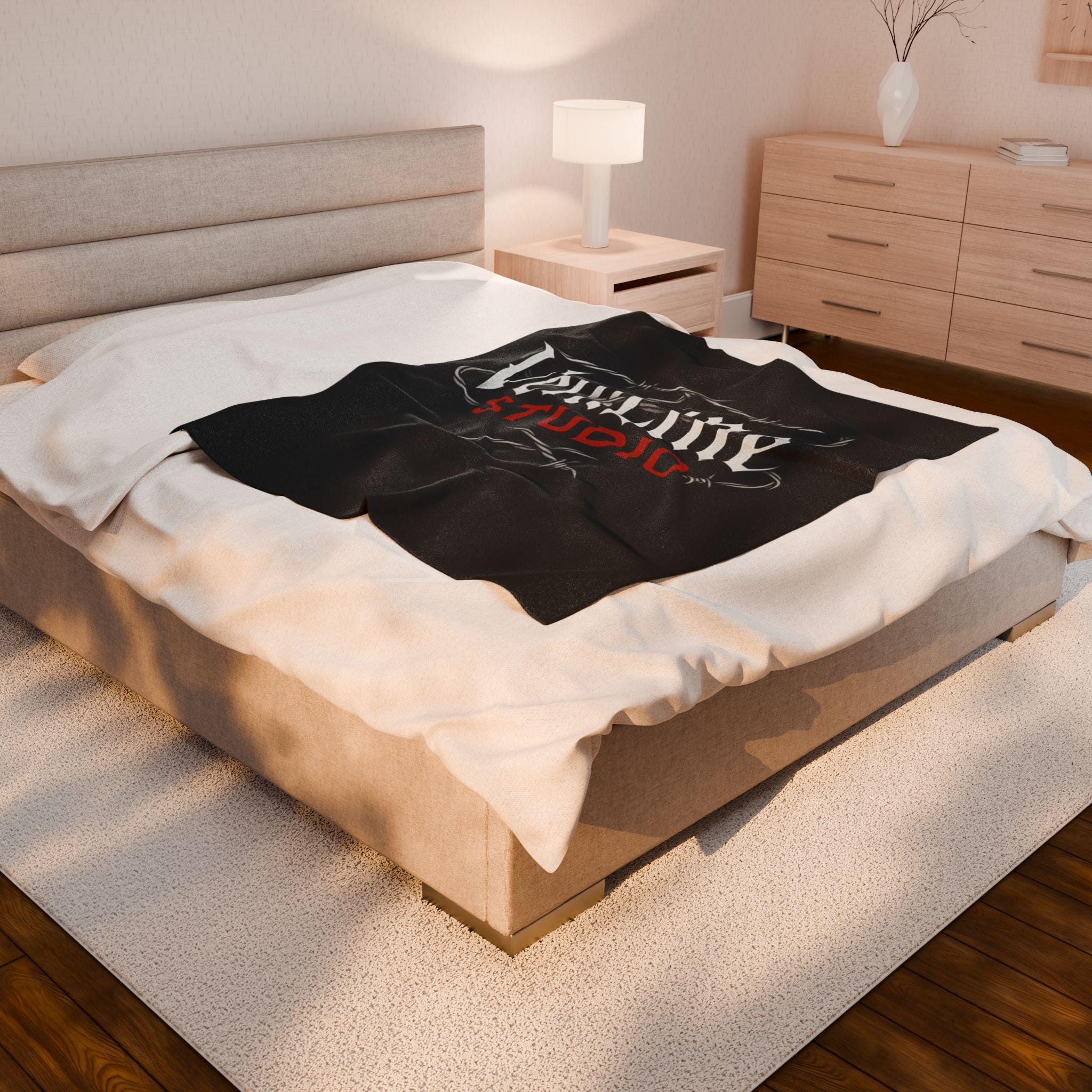 Gothic Plush Blanket, VeinLineStudio Logo Throw, Black Velveteen Blanket, VeinLine Studio
