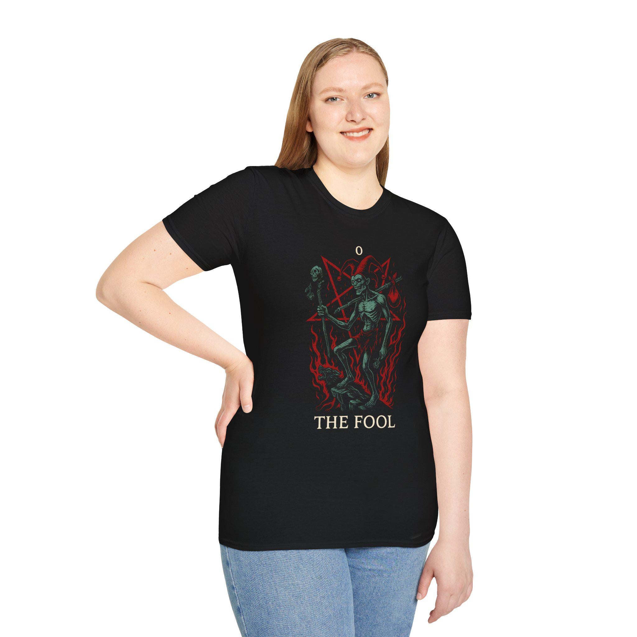 The Fool Tarot Card T-Shirt Black. VeinLine Studio