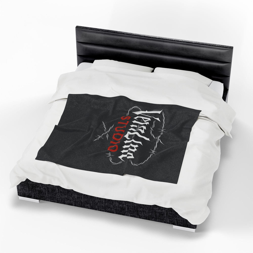 Gothic Plush Blanket, VeinLineStudio Logo Throw, Black Velveteen Blanket, VeinLine Studio