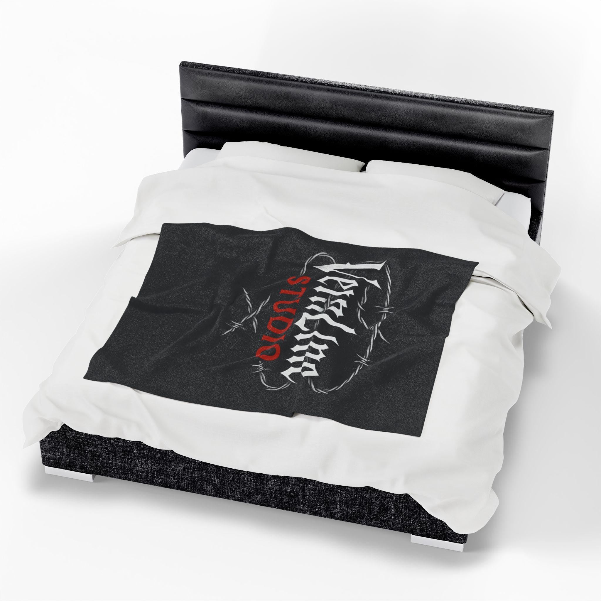 Gothic Plush Blanket, VeinLineStudio Logo Throw, Black Velveteen Blanket, VeinLine Studio