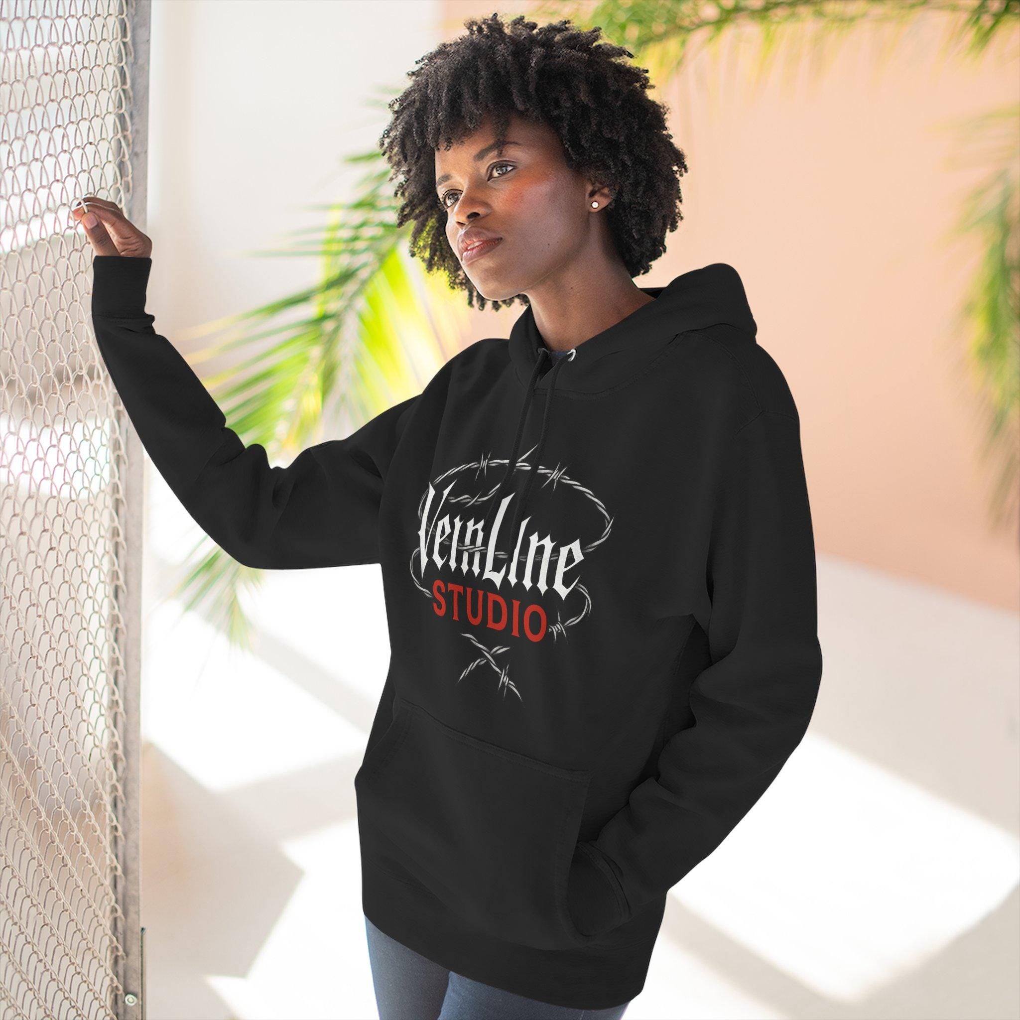 Edgy Graphic Hoodie, cotton and polyester, black, size XS-3XL, VeinLine Studio