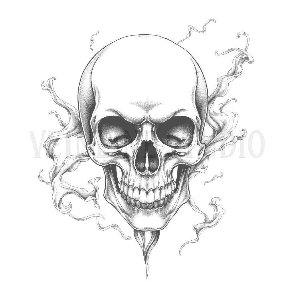 Skull tattoo stencil pack of 10 AI generated designs. Digital download.