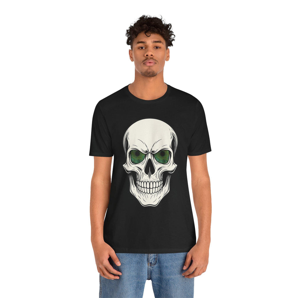 Gothic Tee, Halloween Shirt, Spooky Apparel, Skull with Glowing Green Eyes, VeinLine Studio
