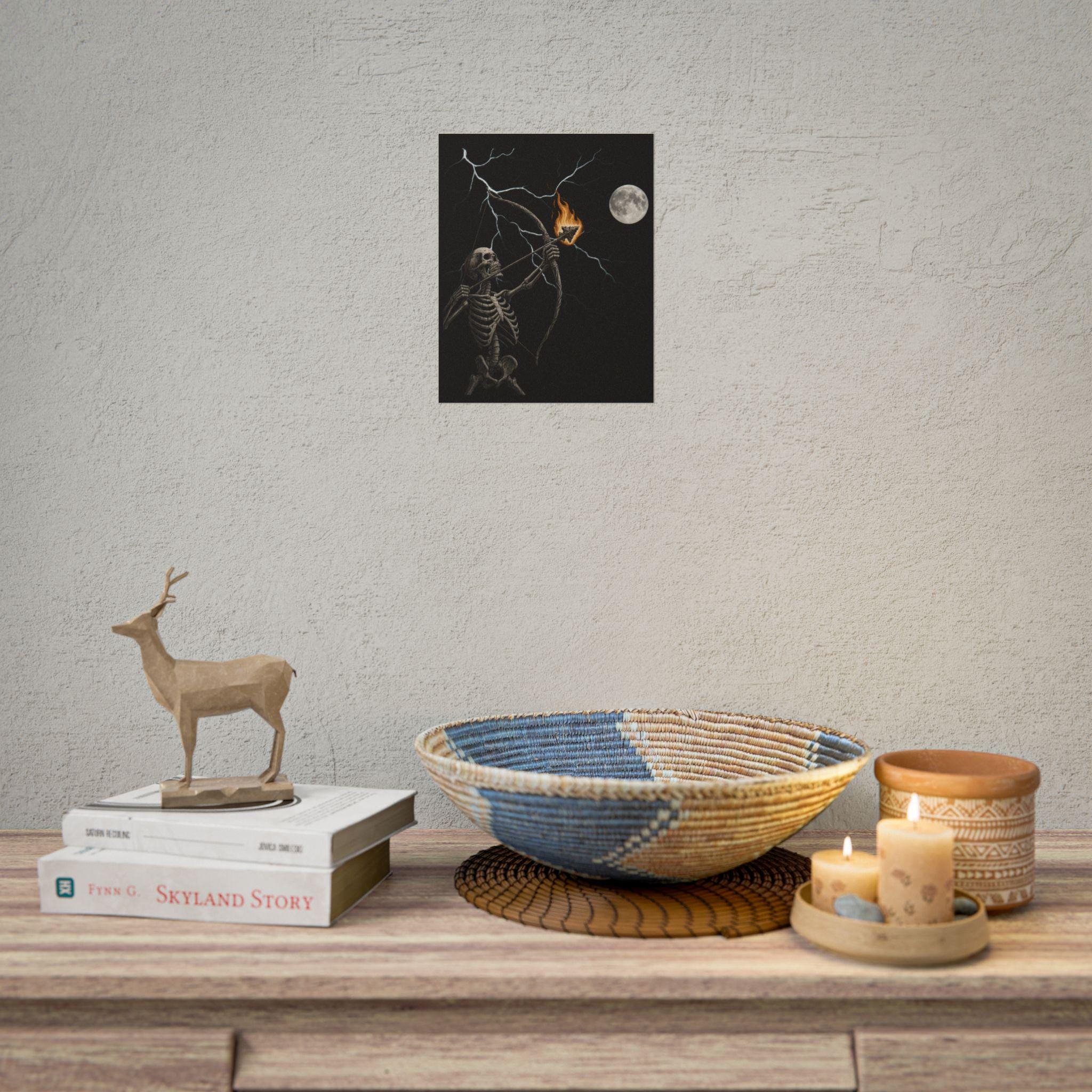 Skeleton Archer Moon Poster: Native American Arrowhead Lightning Wall Art