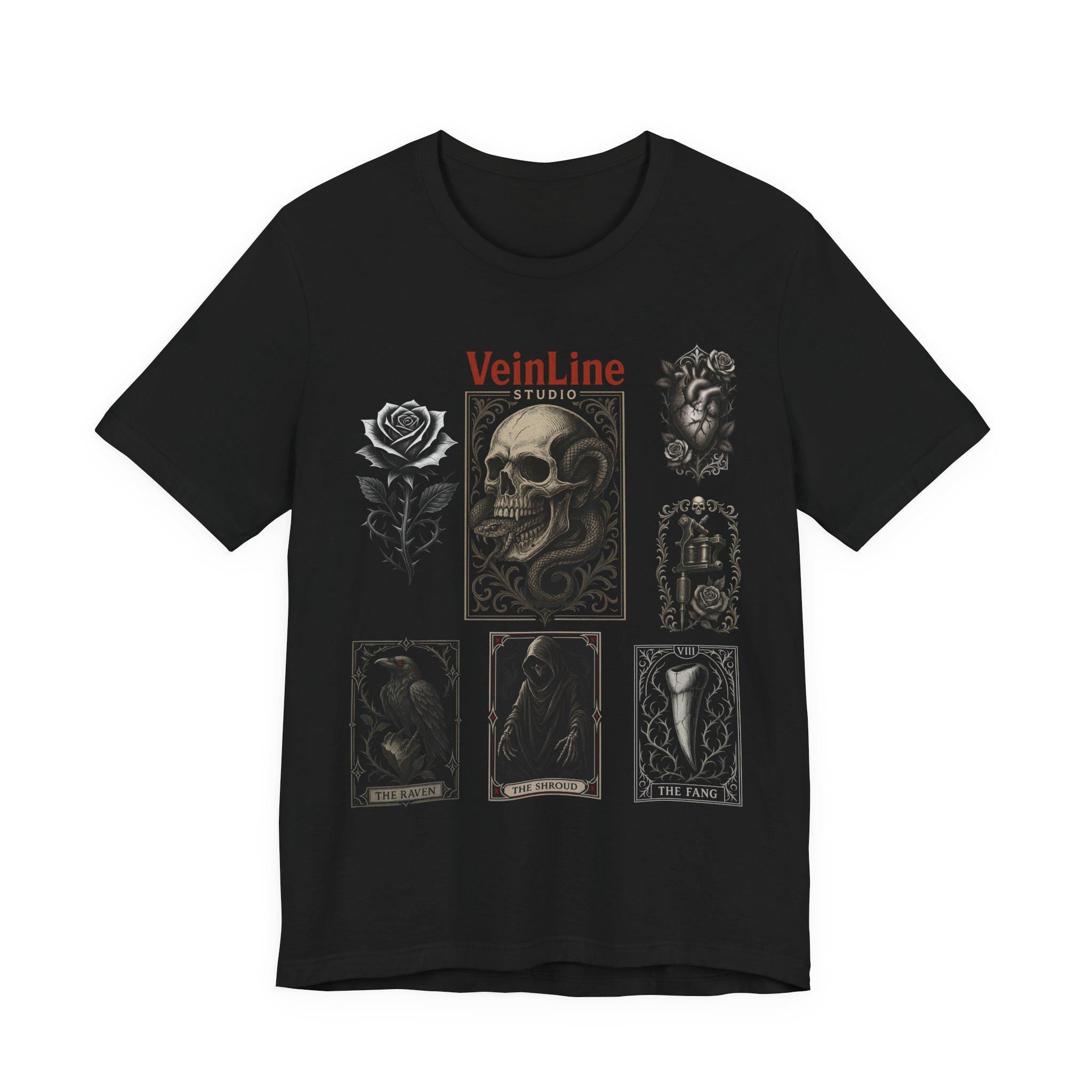 Skull, Serpent, Raven Tarot Card Tee: Alternative Occult Fashion. VeinLine Studio