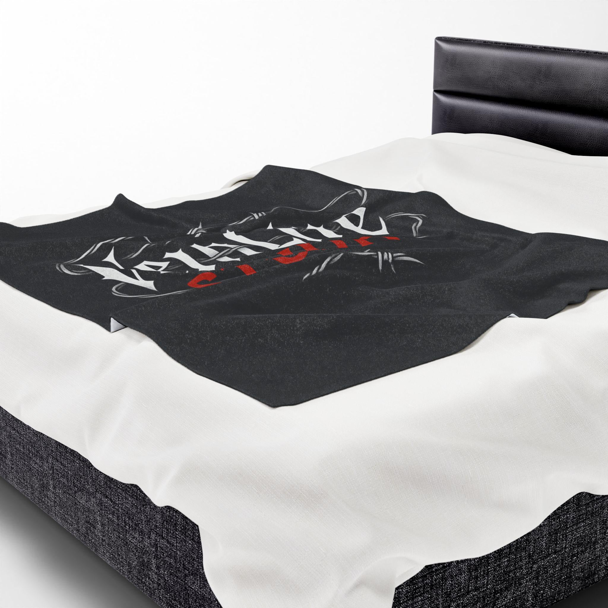 Gothic Plush Blanket, VeinLineStudio Logo Throw, Black Velveteen Blanket, VeinLine Studio