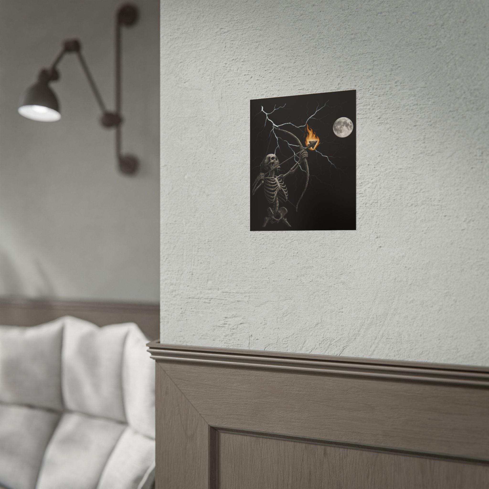 Skeleton Archer Moon Poster: Native American Arrowhead Lightning Wall Art
