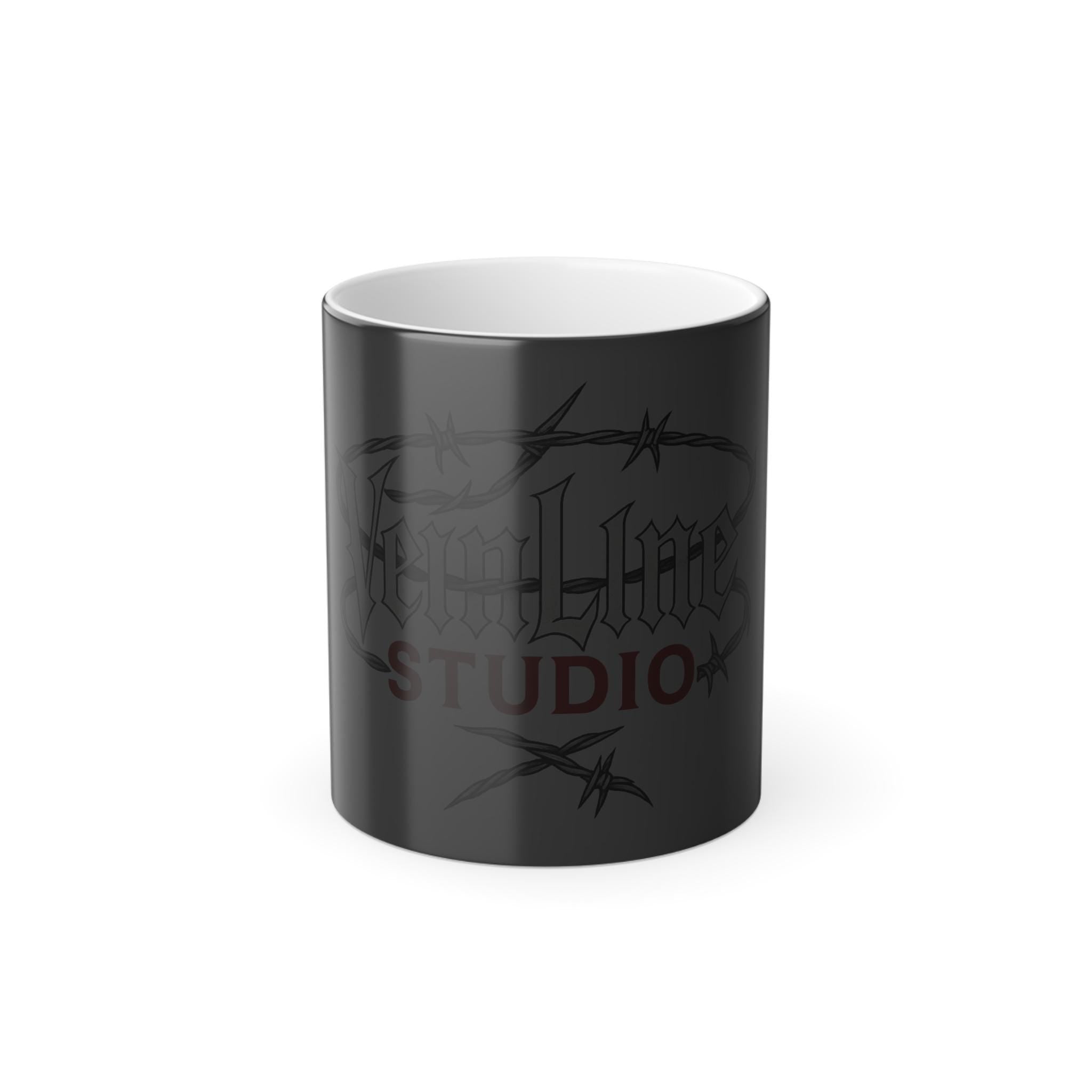 Color Changing Mug, Custom Heat Sensitive Ceramic Cup with VeinLineStudio logo.