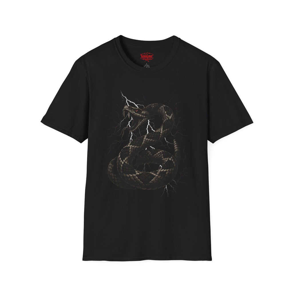 Serpent Thunder Unisex Softstyle T-Shirt | Casual Wear, Graphic Tee, Gift for Snake Lovers, Unique Art Tee, Streetwear Fashion
