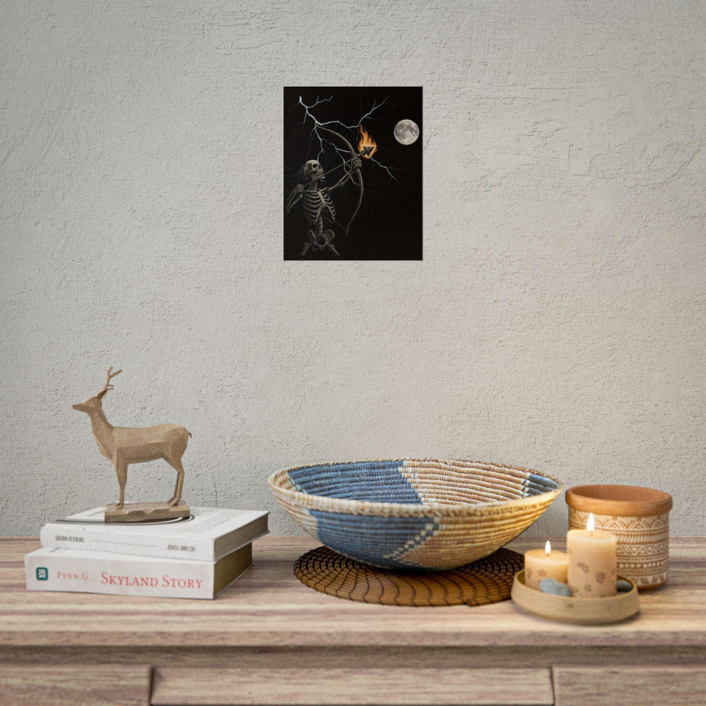 Skeleton Archer Moon Poster: Native American Arrowhead Lightning Wall Art